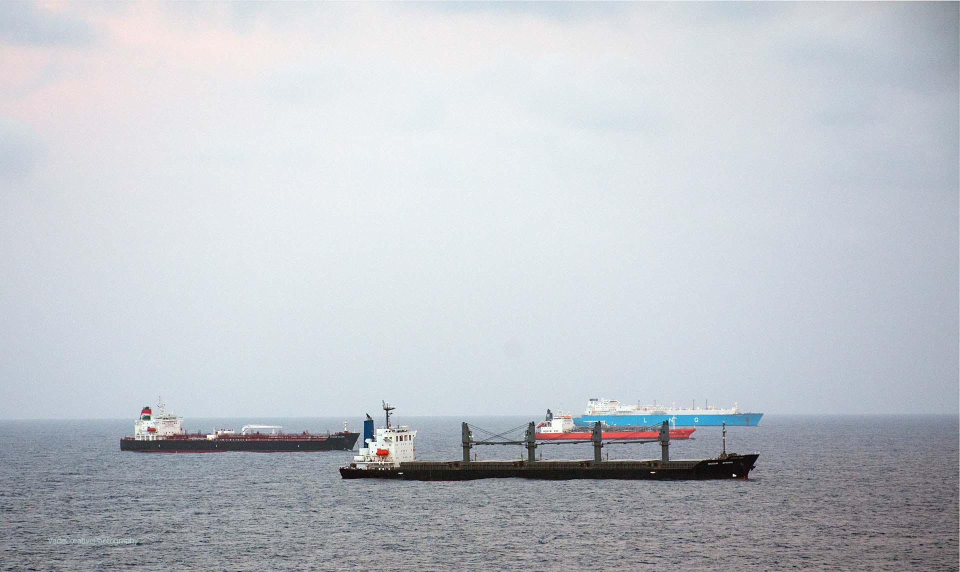 Ships in the Morning Mist,<br />waiting their turn for transit through Panama Canal