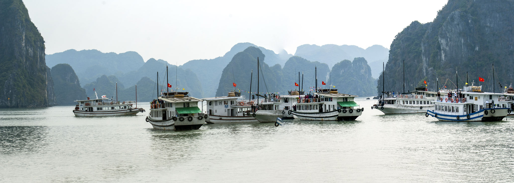 Halong Bay, Traditional Boats on a Hazy Day