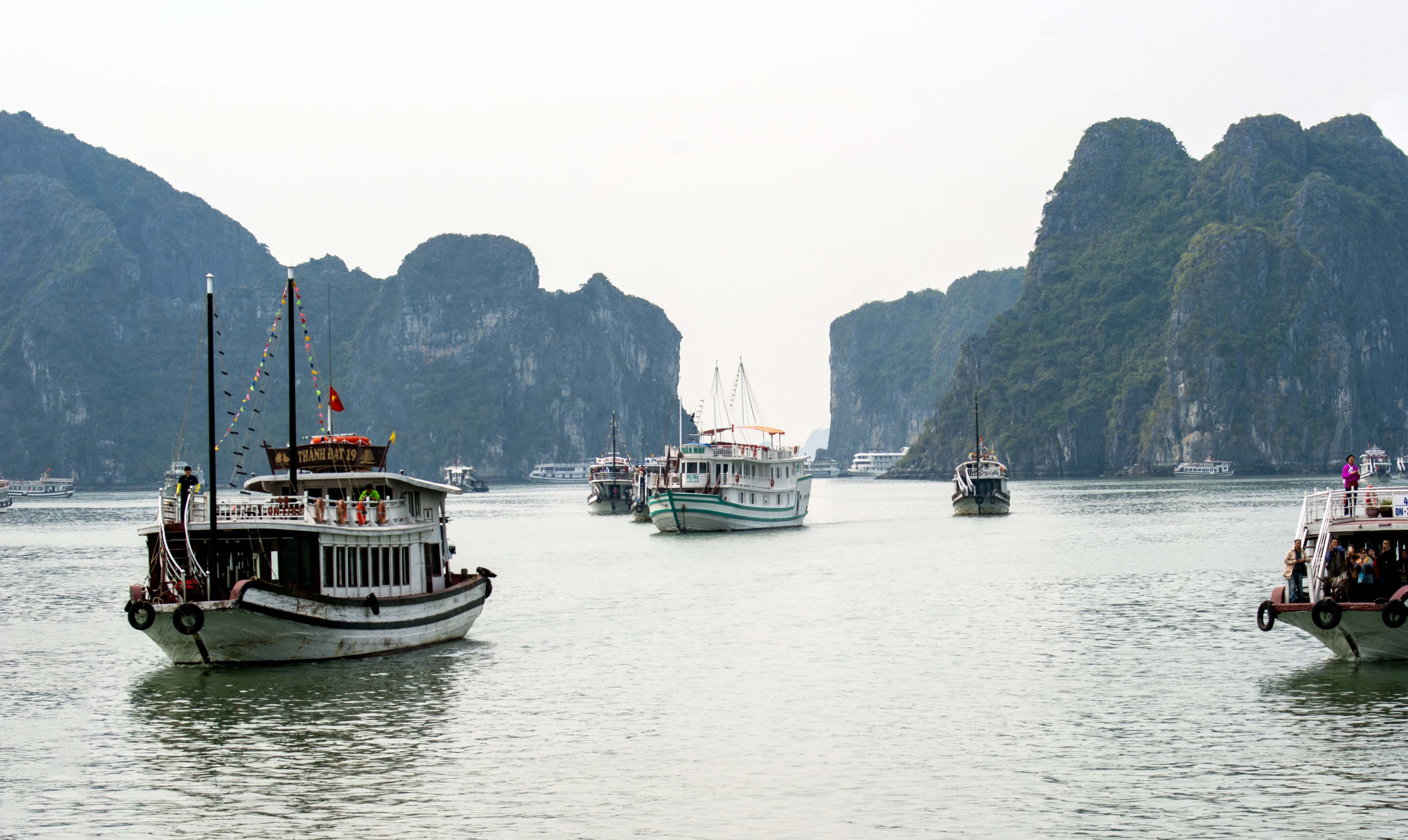 Halong Bay, Traditional Boats on a Hazy Day